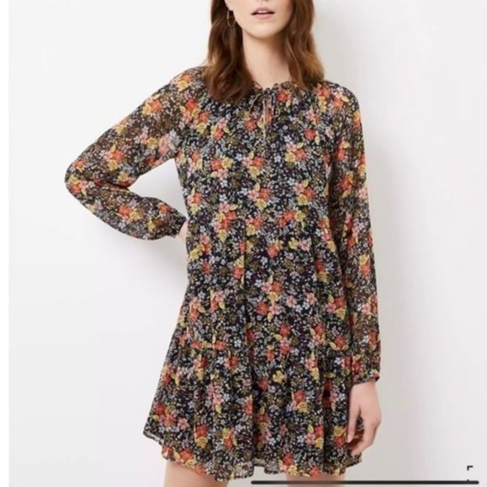 Floral Swing Mini Dress Long Sleeves | Loft | Small